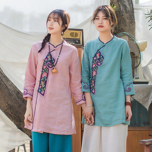 远镇衬衣民国风盘扣苎麻女装