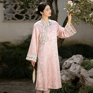 新中式通勤棉服秋冬款连衣裙复古中国风女装加绒厚棉衣刺绣旗袍裙