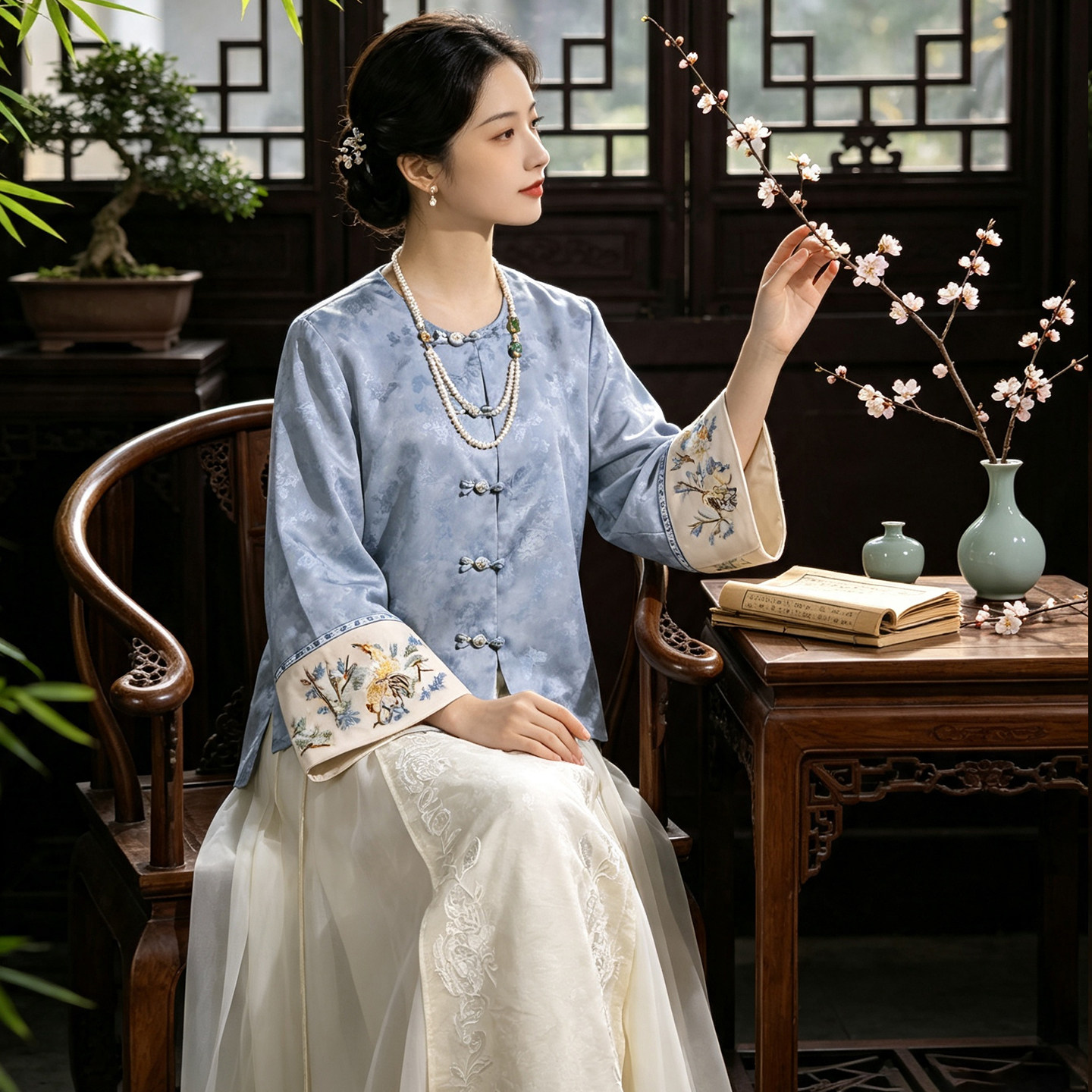 新中式通勤刺绣禅意刺绣上衣茶服