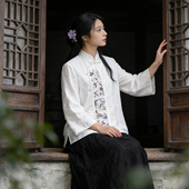 白色衬衫 新中式 通勤人丝桑蚕丝刺绣上衣女白色国风禅意茶服九分袖