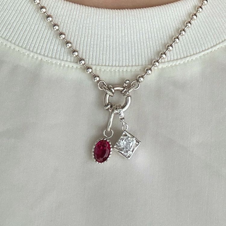 实验室育红宝石蓝宝石纯银吊坠