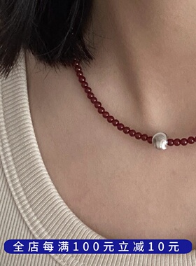 PLUS JEWELRY / 红玛瑙925银串珠项链本命项链氛围纯银猫眼银珠