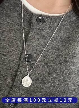 【新品】925通体银鸢尾花浮雕项链小圆牌基础百搭款花朵图案