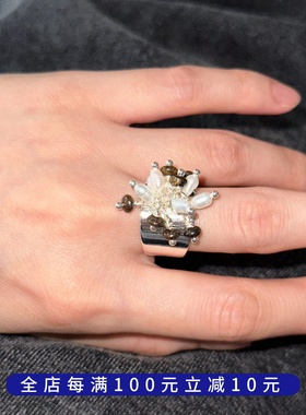 PLUS JEWELRY / 花火绚丽烟花戒指虎眼石925纯银开口可调节光面戒