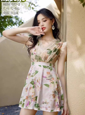 号手141073高颜值泳衣女连体裙式平角显瘦遮肚高级感度假泳装新款