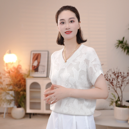 100%桑蚕丝夏季新款百搭休闲柔软时尚女士短袖T恤薄款透气27511