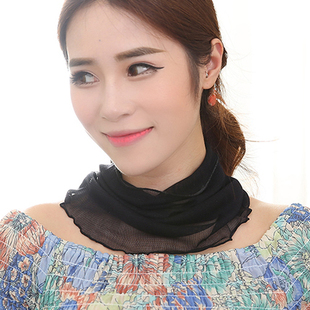 韩国针织网眼真丝围脖套头女士围巾冬天脖套 100桑蚕丝丝巾假领子