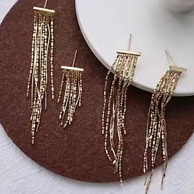 流年幽梦纯银镀14K金流苏蕾丝耳环 耳钉长款短款耳线修脸形耳坠