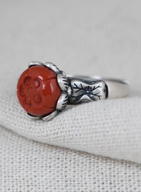 南红玛瑙复古风汉服配饰戒指