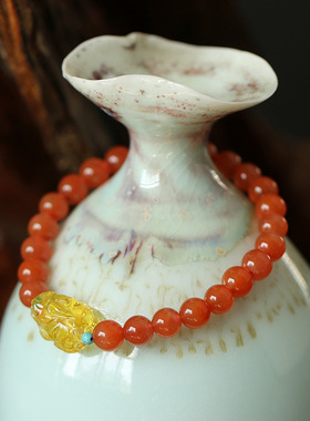 天然凉山蜜蜡貔貅高级感南红手链