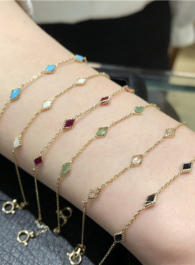 轻奢日系纯银多色菱形石榴石手链