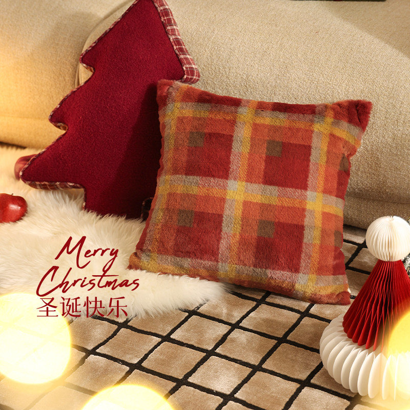圣诞抱枕客厅沙发圣诞节装饰布置节日氛围感新年红色靠枕可拆洗