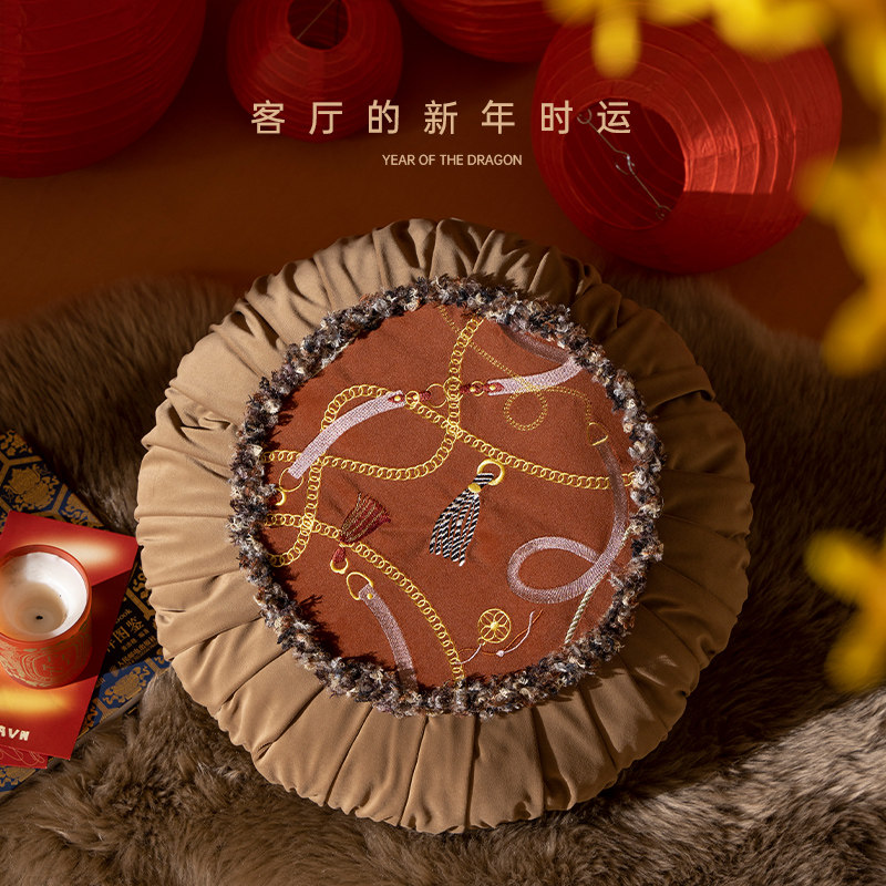 馨生活|金链 抱枕沙发客厅龙年新年红色新中式圆形飘窗装饰靠枕垫