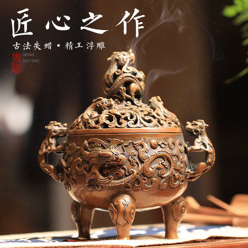 失蜡法黄铜青沉狻猊盘香炉