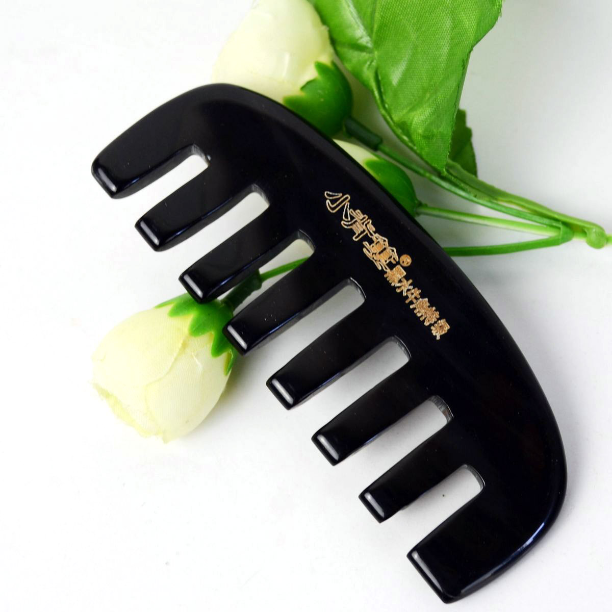 小背篓黑水牛角按摩梳 天然手工加宽大齿创意整块牛角取料送布袋