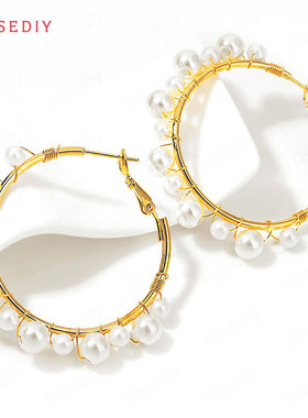 耳环耳饰配件Diy饰品配件40x41MM铜镀真金 仿珍珠圆形 耳圈 35860