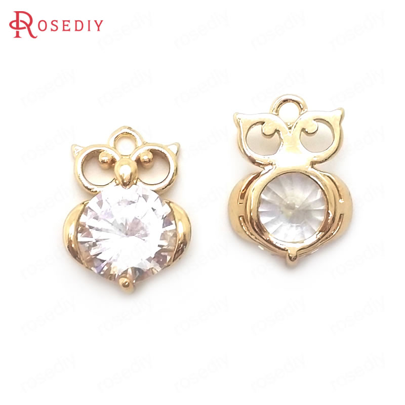 Diy饰品配件15x10MM铜24K香槟金色 镶锆 猫头鹰 挂件 吊坠 36439