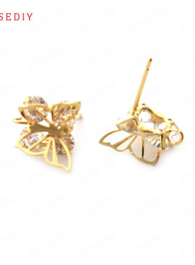 Diy饰品耳环耳饰耳针配件14x11MM铜镀真金蝴蝶 耳钉(含耳塞)37141