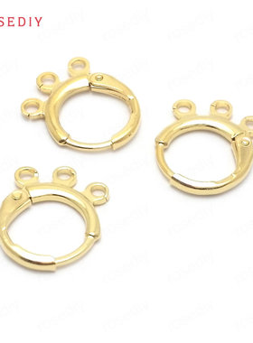 Diy饰品配件外径11.5MM, 内径9MM,铜镀真金小耳圈带3个吊圈 34413