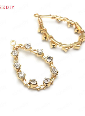 耳环耳饰Diy饰品配件25x16MM铜镀真金镶钻 水滴耳环挂件吊坠36944