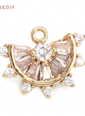 项链手链耳饰Diy饰品配件11.5x14.5MM铜+锆石 扇形 挂件吊坠41461