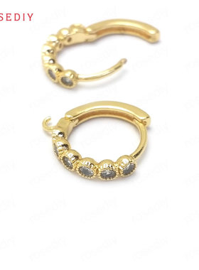 Diy饰品配件14x14MM 厚2.5MM 铜镀真金 镶锆 圆耳圈 36026