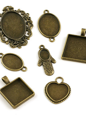 复古合金底托 照片挂坠配件 时光宝石 玻璃宝石底托 100克 28382