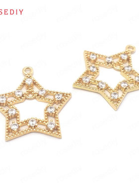 (38465)21x20MM 铜 24K金色 镶锆 星星 挂件 吊坠4个