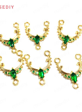 (38780)18x13MM 铜+锆石镶锆 弧形 连接挂件-孔绿