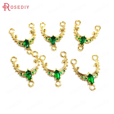 (38780)18x13MM 铜+锆石镶锆 弧形 连接挂件-孔绿