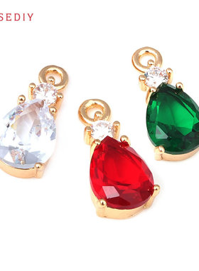 项链手链耳饰发饰Diy饰品配件13.5x6MM铜+锆 水滴挂件 吊坠 46080