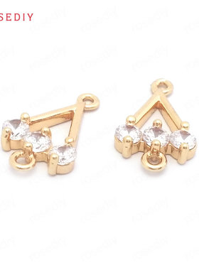 Diy饰品配件9x15MM 铜+锆石真金色 镶锆 三角挂件 吊坠 39578
