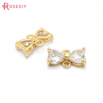 手链耳环耳饰发饰Diy饰品配件铜镀真金双孔镶锆蝴蝶结挂件34912
