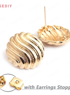 Diy饰品耳环耳饰耳针配件19MM铜镀真金圆形波纹耳钉(含耳塞)35256