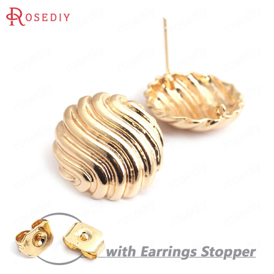 Diy饰品耳环耳饰耳针配件19MM铜镀真金圆形波纹耳钉(含耳塞)35256