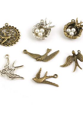 DIY复古合金 饰品配件 合金挂件 挂坠 吊坠 燕子 燕窝 鸟窝 22164