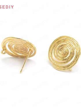 Diy饰品耳环耳饰耳针配件17x15MM铜镀真金卷纹 耳钉(含耳塞)37357