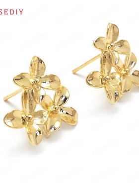 Diy饰品耳环耳饰耳针配件16x14MM铜镀真金小花 耳钉(含耳塞)37145