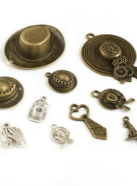 DIY复古合金配件 挂件 挂坠 吊坠 帽子 牛仔帽 领带 手套 17594