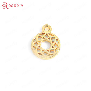 项链手链耳环耳饰Diy饰品配件9x11MM 铜镀真金圆形花 挂件35669