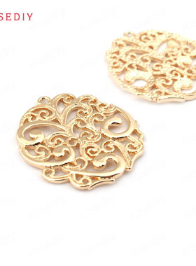 Diy饰品铜镀真金项链手链耳环发饰头饰配件圆形花藤挂件吊坠33177