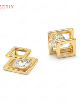 Diy饰品配件8MM 厚4MM 铜镀真金 镶锆 双层 方形 挂件 吊坠 37073