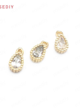 项链耳环耳饰Diy饰品配件24K香槟金色镶锆6x3MM水滴挂件吊坠38125