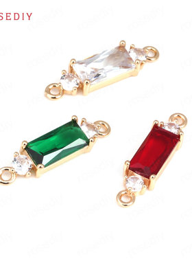 项链手链耳饰Diy饰品配件 22x6MM铜+锆双孔长方形 挂件吊坠 43779