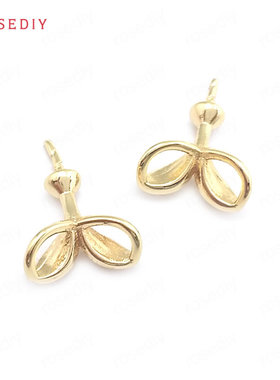 项链手链耳饰Diy饰品配件全尺寸9x12MM铜半孔针小芽项链挂头40406