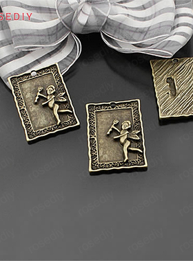 复古合金饰品配件31*21MM天使牌挂件吊坠古青铜色10个(22265)