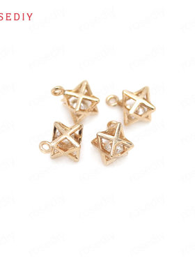 diy铜镀真金耳环头饰立方体挂坠