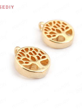 Diy饰品铜镀真金项链手链耳环发饰头饰配件圆形小树 吊坠33513