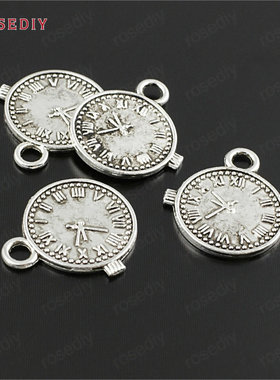 复古合金饰品配件19*16.5MM时钟挂件吊坠古银色50个(30047)