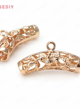 Diy饰品手工材料 铜镀真金 项链手链配件 镂空弯管 坠子挂头31886